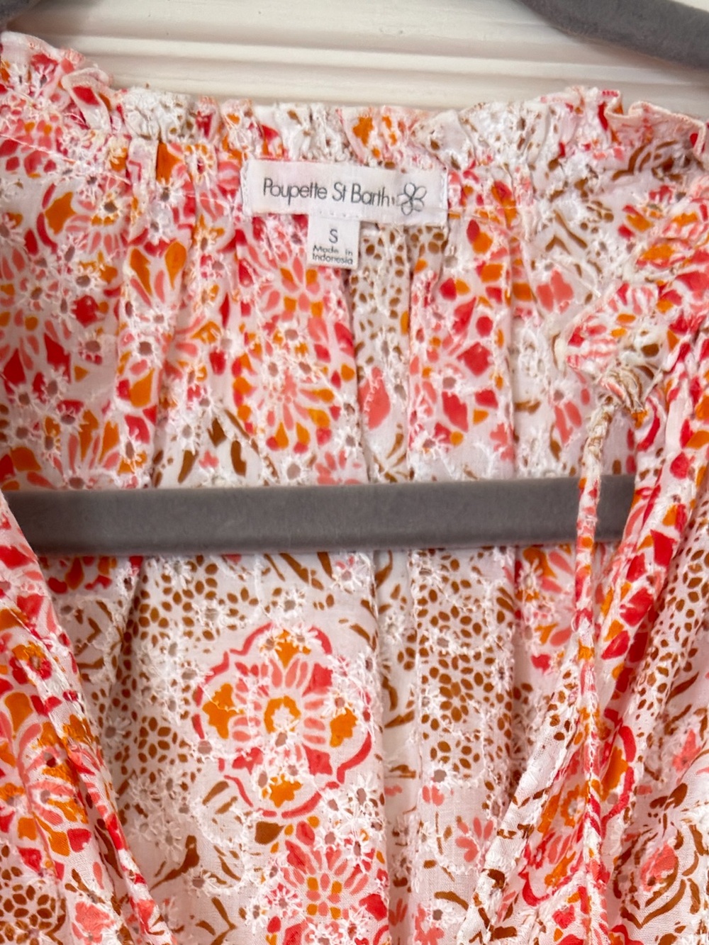 Poupette St. Barth Pink and Orange Floral Tiered Sleeveless Dress - 100% Cotton - Picture 5 of 6